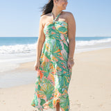 Palm Leaf Halter Maxi Dress