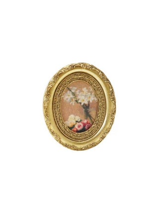 Gold Resin Mini Framed Art Magnet Oval Flowers