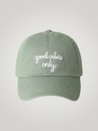 "good vibes only" Embroidered Baseball Hat Green