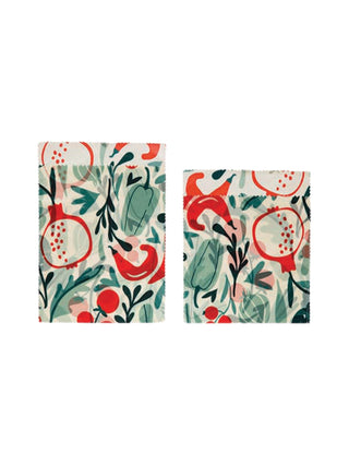 Reusable Fabric Beeswax Food Bags Blue/Red Vegetables