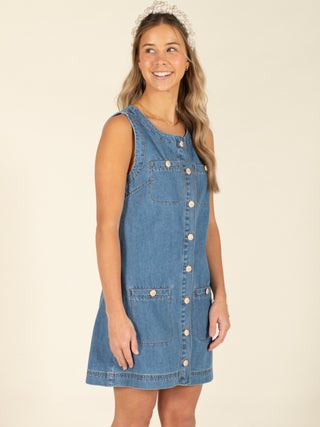 Button Down Sleeveless Denim Mini Dress