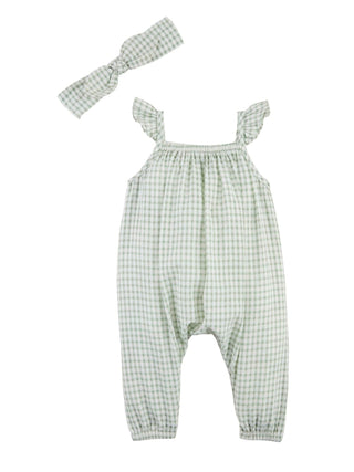 Green Checkered Longall & Headband Set