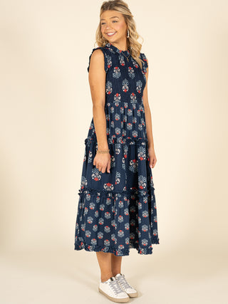 Indigo Bloom Smocked Midi Dress