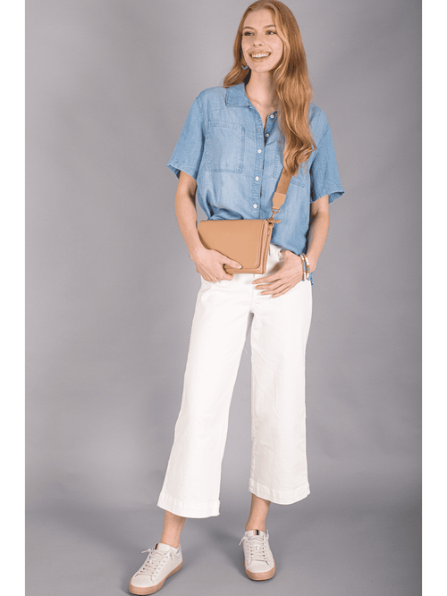Denim Button Up Collared Blouse