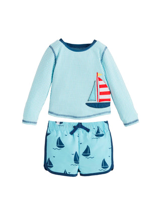 Sailboat Rash Guard & Swim Trunks Set