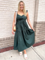 Tiered Poplin Dress-forest green