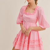 Puff Sleeve Ruffle Mini Dress
