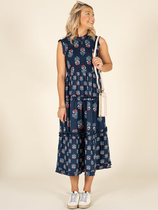 Indigo Bloom Smocked Midi Dress