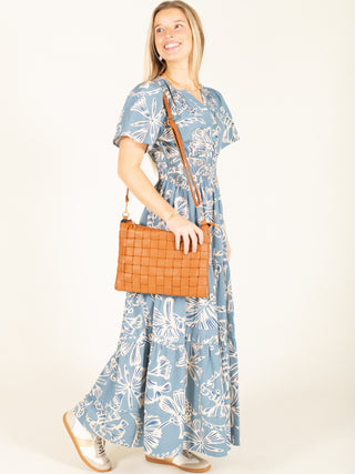 Pre-Order: Blue Palm Print Tiered Maxi Dress