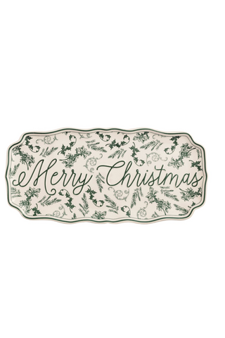 Merry Christmas Green Toile Tray