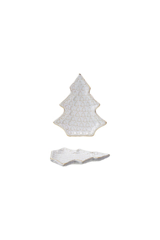 Decorative white tree-shaped plate on a white background