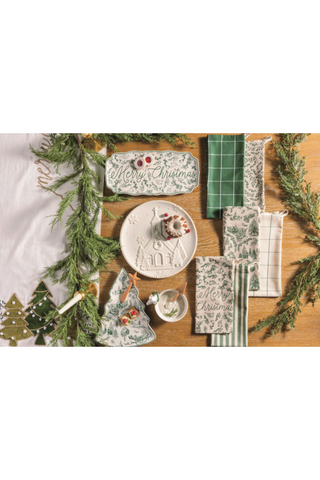 Merry Christmas Green Toile Tray