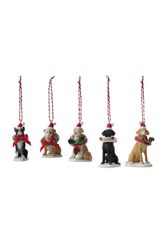 Resin Dog Ornament with Wreath