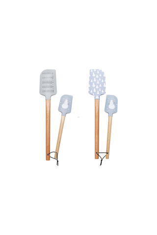 Silicon & Wood Holiday Tree Spatula Set