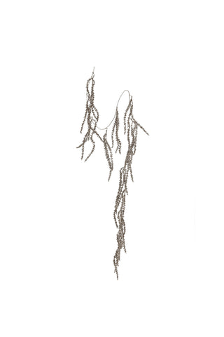 Decorative hanging branch with small beads on a white background