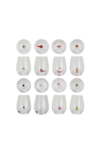 Stemless Wine Glass with Holiday Figure