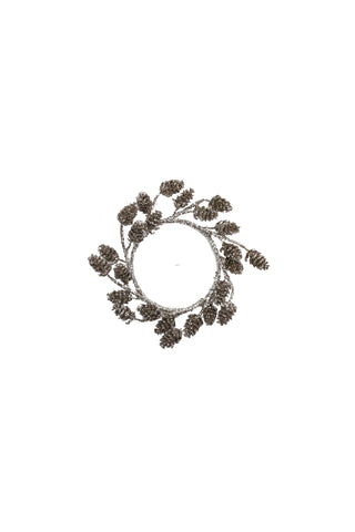 Decorative wreath with pinecones on a white background