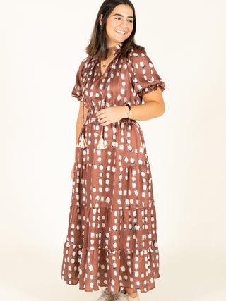 Tassel Tie Print Tiered Dress