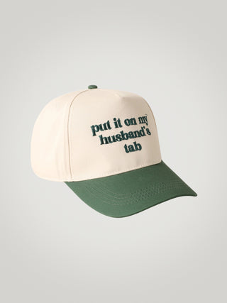 "Put It On My Husband's Tab" Embroidered Canvas Hat Green