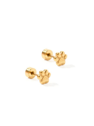 Gold Paw Print Flatback Stud Earrings