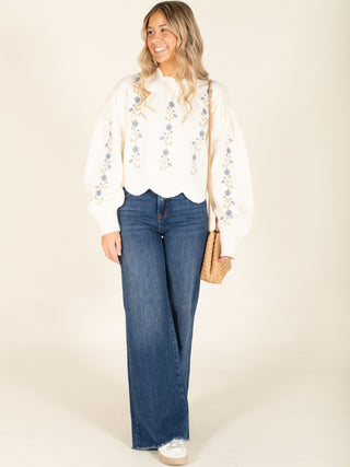 Floral Scalloped Edge Sweater