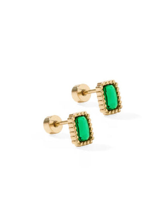 Gold & Emerald Flatback Stud Earrings