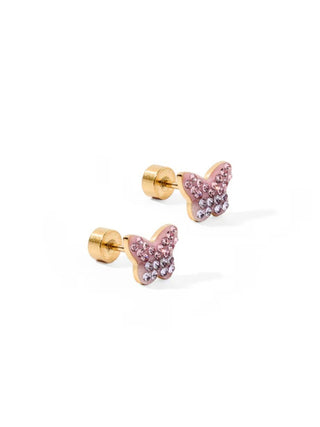 Pink CZ Butterfly Flatback Stud Earrings