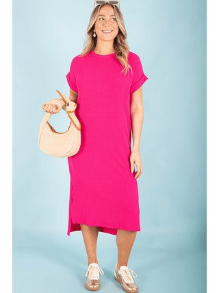 Ribbed Midi Shirt Dress