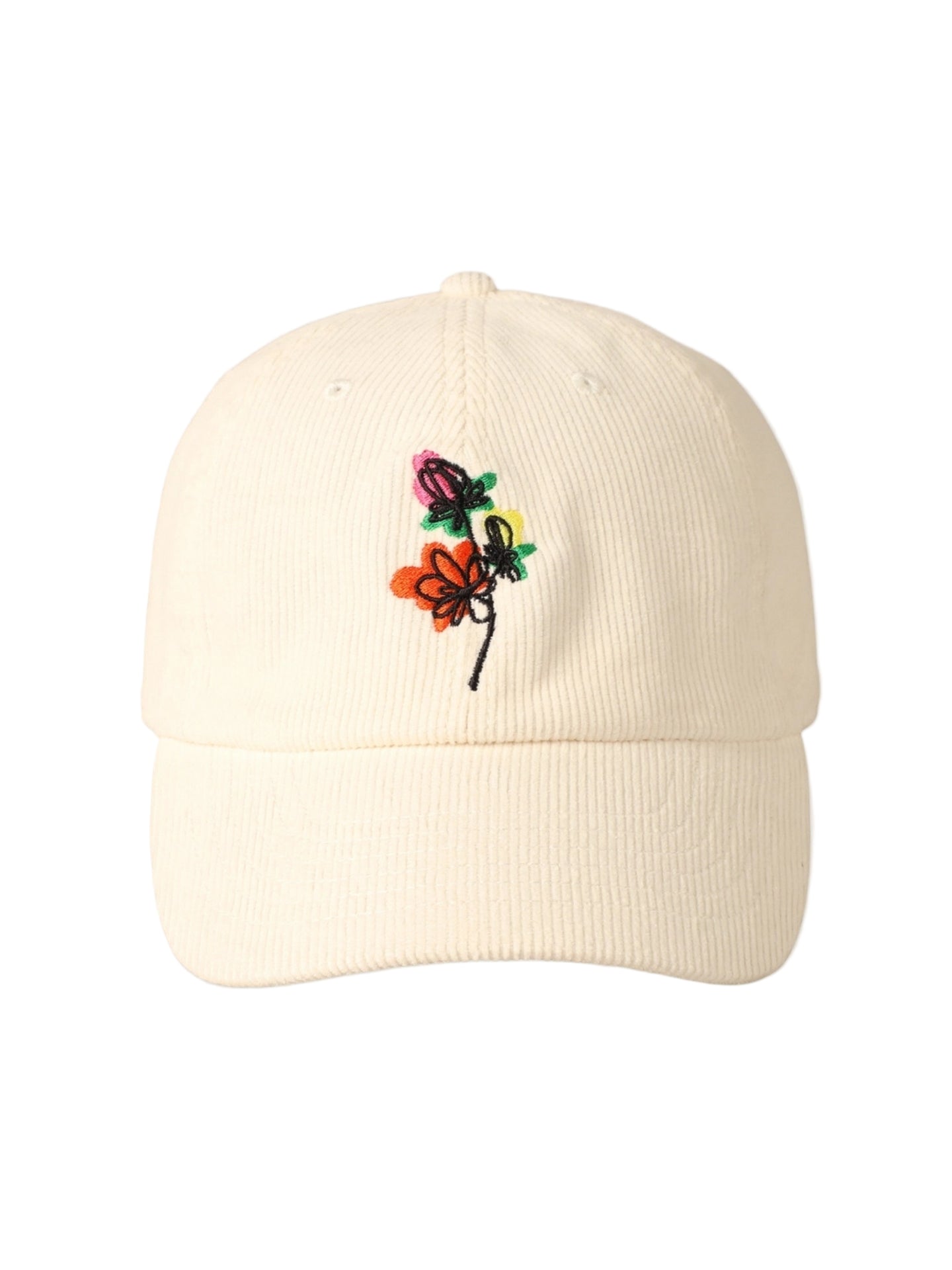 Embroidered Flowers Hat Cream