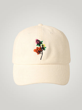 Embroidered Flowers Hat Cream