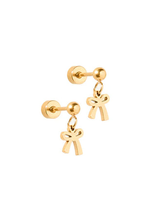 Gold Dangle Flatback Stud Earrings Bow