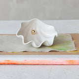 Stoneware Clamshell Dish with Gold Pearl Accent