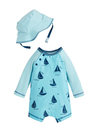 Rashguard One-Piece & Hat Set Sailboat