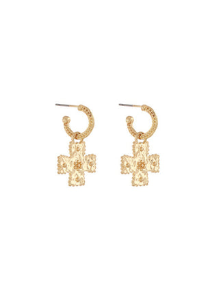 Dotted Cross Dangle Earrings Gold