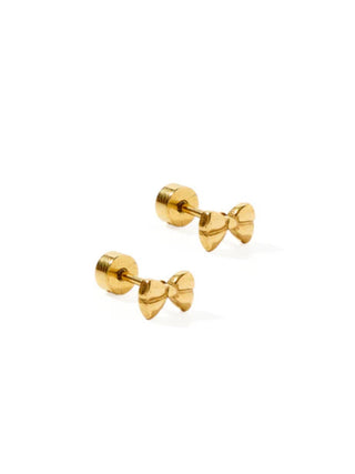 Gold Bow Tie Flatback Stud Earrings