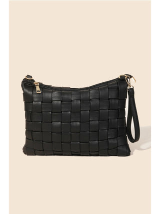 Faux Leather Woven Purse Black