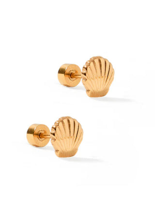 Gold Seashell Flatback Stud Earrings