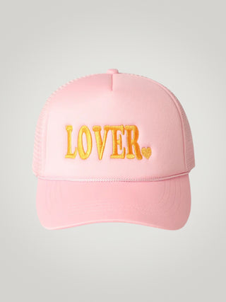 Embroidered "Lover" Trucker Hat Light Pink