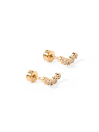 Gold CZ Arch Flatback Stud Earrings