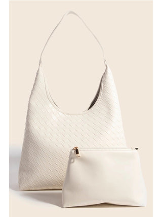 Woven Faux Leather Tote Ivory