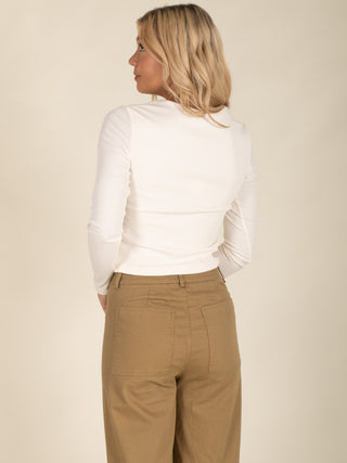 Ribbed Square Neck Top-Cream