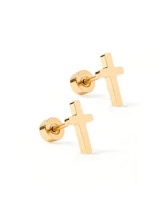 Gold Cross Flatback Stud Earrings