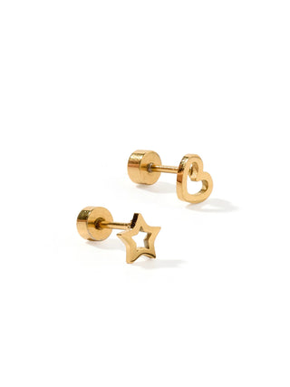 Gold Heart & Star Mix Flatback Stud Earrings