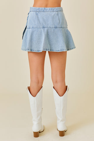 Wrap Denim Mini Skirt Denim