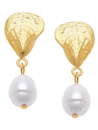 Susan Shaw | 24k Gold | Oyster Pearl Drop Earrings
