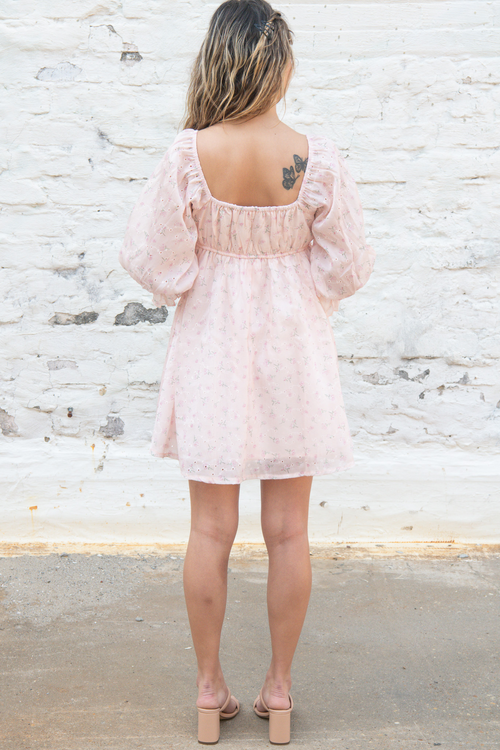 Pink Floral Eyelet Dress with Sleeves