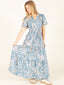 Pre-Order: Blue Palm Print Tiered Maxi Dress