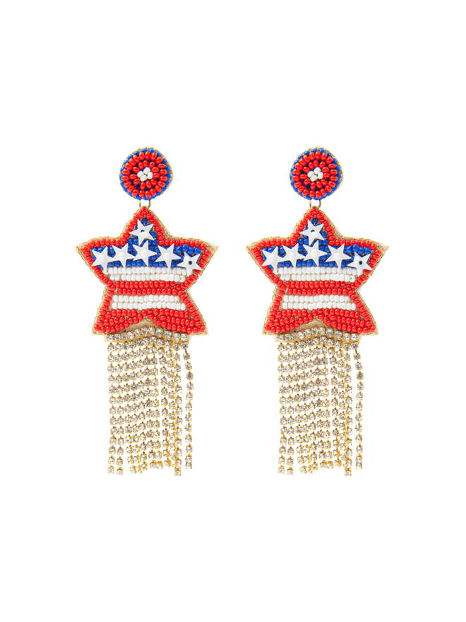 USA Flag Star Dangle Earrings