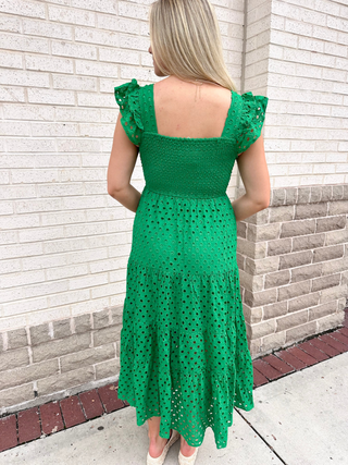  Solid Eyelet Maxi Dress