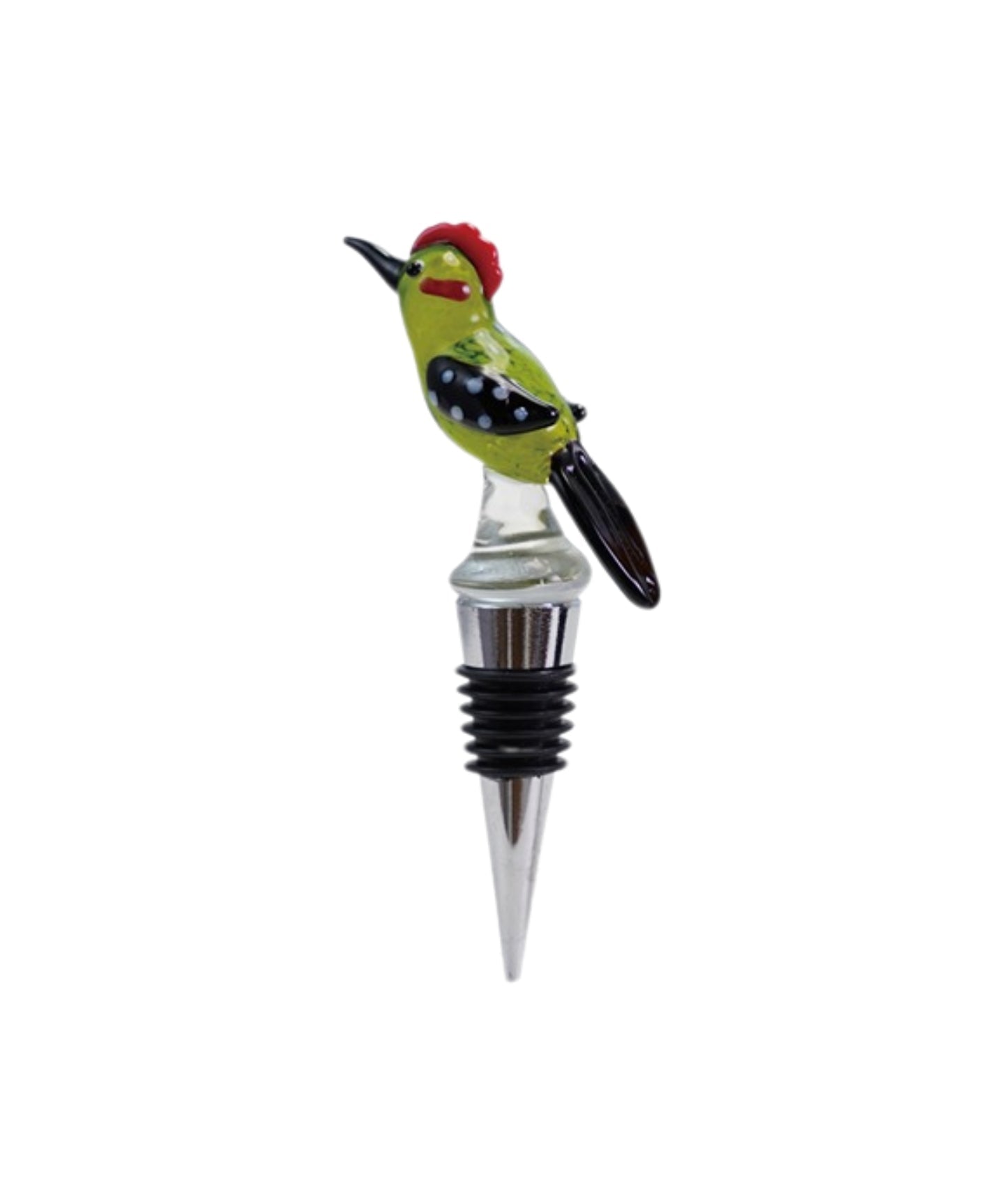 Glass Figure Wine Stopper Green Bird